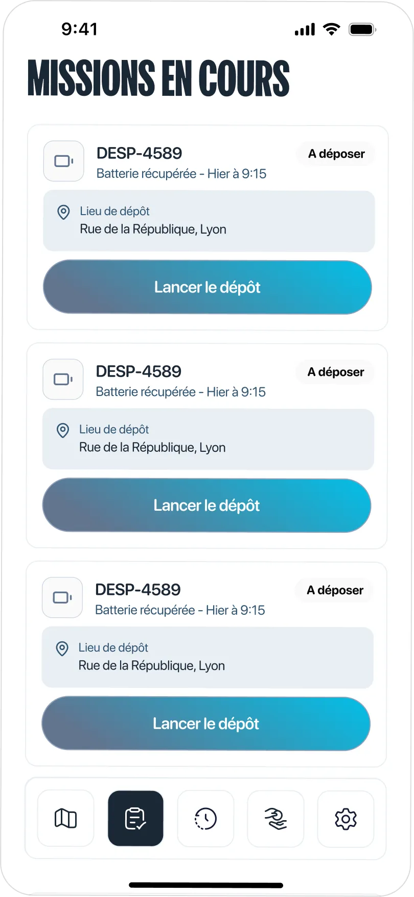 Ecran missions en cours
